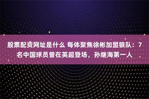 股票配资网址是什么 每体聚焦徐彬加盟狼队：7名中国球员曾在英超登场，孙继海第一人